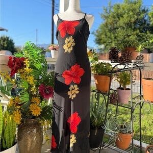 Othr Black Slip Maxi Dress with Red & Yellow Floral Accents